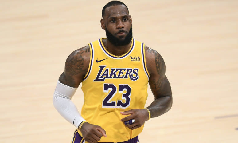 LeBron on the court for the Lakers.