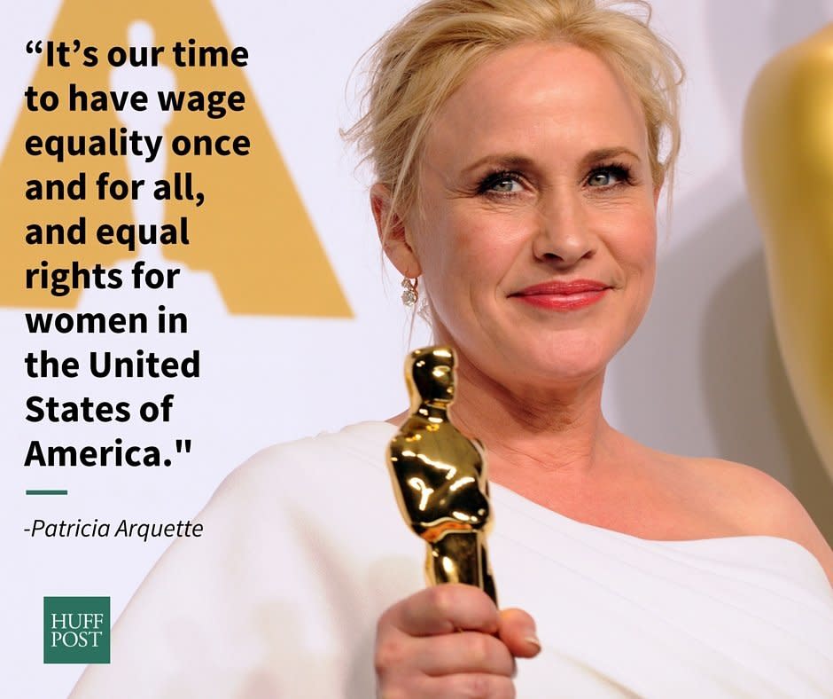 In her <a href="http://www.huffingtonpost.com/2015/02/22/patricia-arquette-best-supporting-actress_n_6715610.html">now-iconic acceptance speech</a> after&nbsp;winning an Oscar for Best Supporting Actress in 2015, Patricia Arquette made a passionate plea to close the pay gap.&nbsp;<br /><br />Arquette expanded on her speech in a November 2015 interview with The Huffington Post.&nbsp;&ldquo;Basically what I was saying is I don&rsquo;t know why women are never a part of the conversation,&rdquo; she said. &ldquo;The women&rsquo;s movement hasn&rsquo;t moved at all. ... We don&rsquo;t talk about women at all. They&rsquo;re the invisible part of our whole nation, so I was appealing to our great activist leaders to help women, to remember us, to lend their hand, and maybe that&rsquo;s not my place to say.&rdquo;<br /><br /><i>Head&nbsp;<a href="http://www.huffingtonpost.com/entry/patricia-arquette-says-oscar-speech-was-meant-to-be-inclusive-of-all-women_us_5645fcb7e4b060377348a5a5">here</a>&nbsp;to hear more from Arquette's follow-up interview.&nbsp;</i>