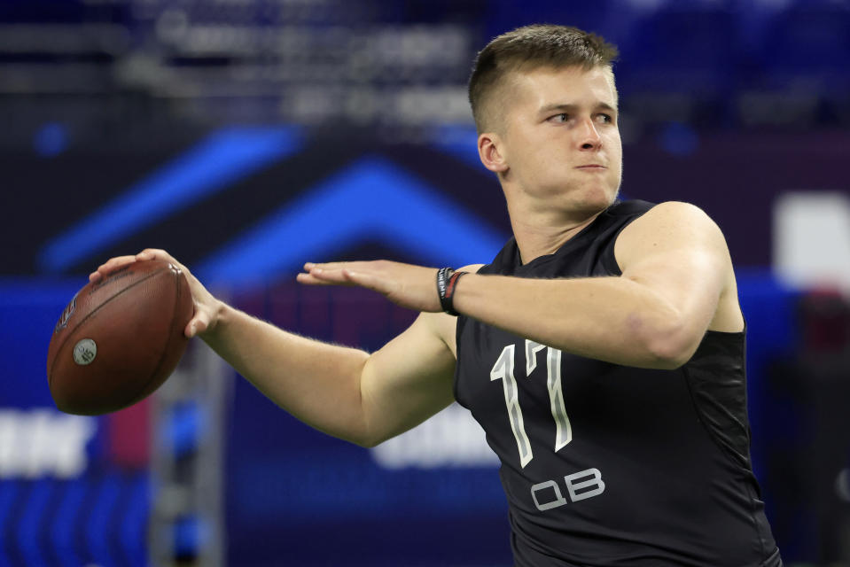 Bailey Zappe at the NFL combine.