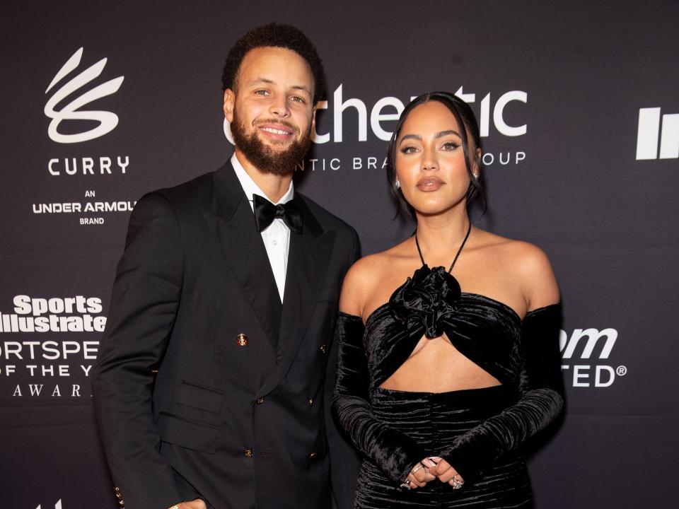 Steph and Ayesha Curry arrive at 2022 Sports Illustrated Sportsperson Of The Year Awards at The Regency Ballroom on December 08, 2022 in San Francisco, California.