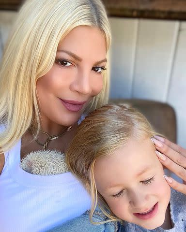 <p>Tori Spelling/ Instagram</p> Tori Spelling takes a selfie with son Beau