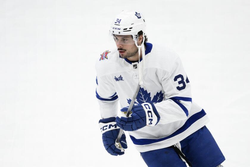 Toronto Maple Leafs center Auston Matthews warms up before a game against the Washington Capitals