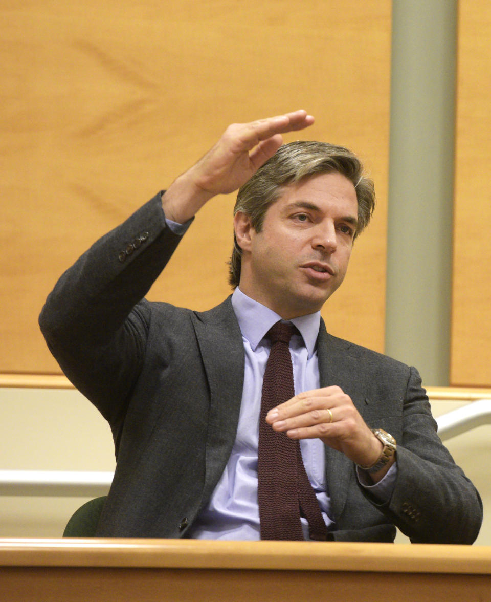 Alex Jones' attorney Andino Reynal, of Texas, answers questions in the Show Cause Hearing for attorney Norm Pattis in Waterbury Superior Court, in Waterbury, Conn., Thursday, Aug. 25, 2022. (H John Voorhees III/Hearst Connecticut Media via AP, Pool)