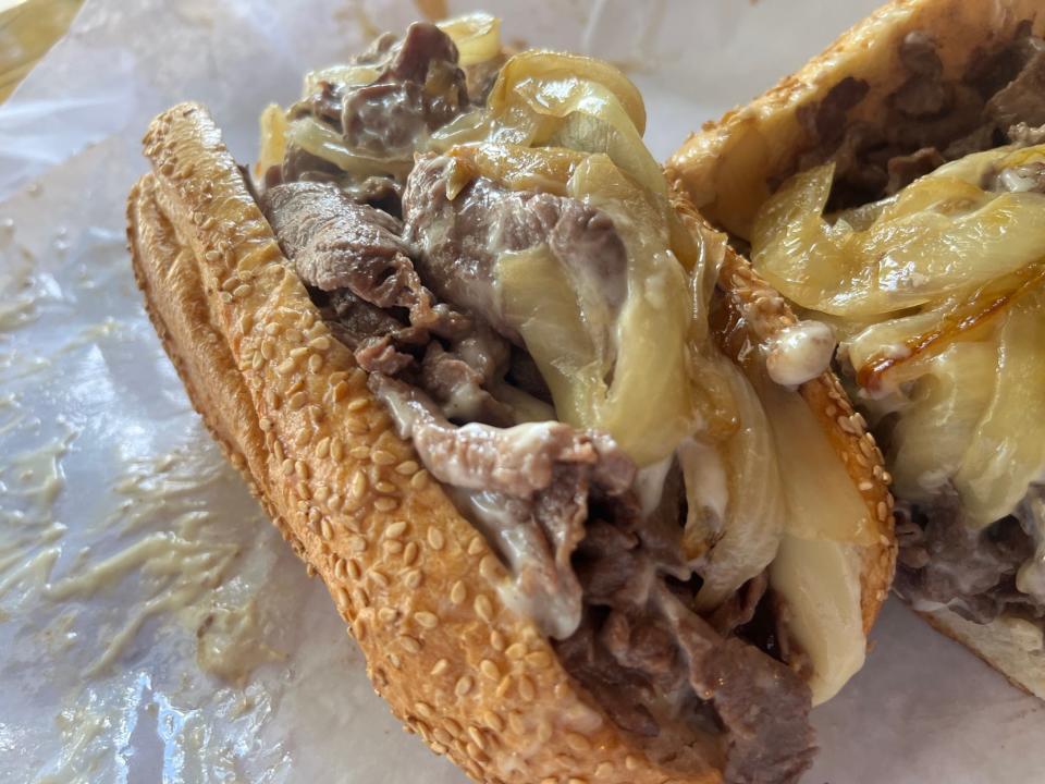 The cheesesteak at Corson's Steaks in Haddonfield, New Jersey comes with sliced ribeye and a top layer of sweetly caramelized onions. Picutred here with Cooper Sharp cheese  June 25, 2023.