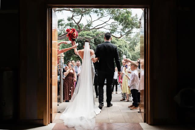 <p>Aisha Cole</p> Bride and groom exiting church