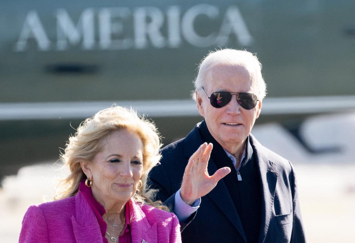 <span>Joe Biden and the first lady, Jill Biden, at the Philadelphia international airport on 3 February.</span><span>Photograph: Saul Loeb/AFP/Getty Images</span>