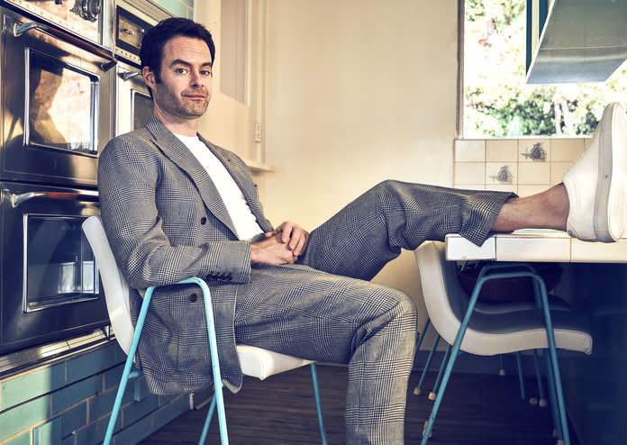 <p>Bill Hader in a Brunello Cucinelli suit, a&nbsp;Calvin Klein Underwear T-shirt, and&nbsp;Koio sneakers. Photographed by Beau Grealy.</p>