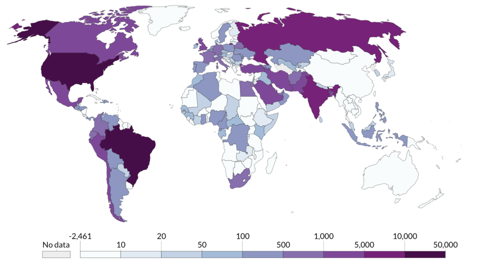 World Map of new virus cases. 