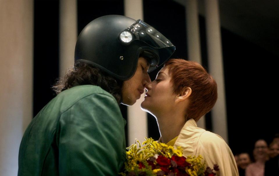 Helmet-cute: Adam Driver and Marion Cotillard in ‘Annette' (MUBI)