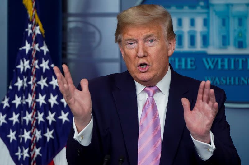 FILE PHOTO: U.S. President Trump leads the daily coronavirus response briefing at the White House in Washington