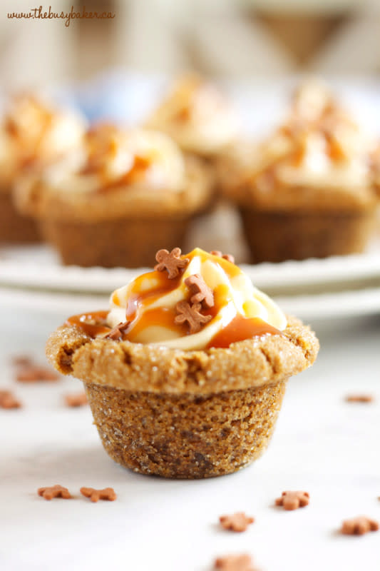<p>The Busy Baker</p><p>Soft and delicious gingerbread cookies filled with fluffy pumpkin cheesecake filling and topped with caramel sauce – these are the best holiday dessert around!</p><p><strong>Get the recipe: <a href="https://thebusybaker.ca/gingerbread-cookie-cups-pumpkin-cheesecake-filling/" rel="nofollow noopener" target="_blank" data-ylk="slk:Gingerbread Cookie Cups with Pumpkin Cheesecake Filling;elm:context_link;itc:0;sec:content-canvas" class="link rapid-noclick-resp">Gingerbread Cookie Cups with Pumpkin Cheesecake Filling</a></strong></p>