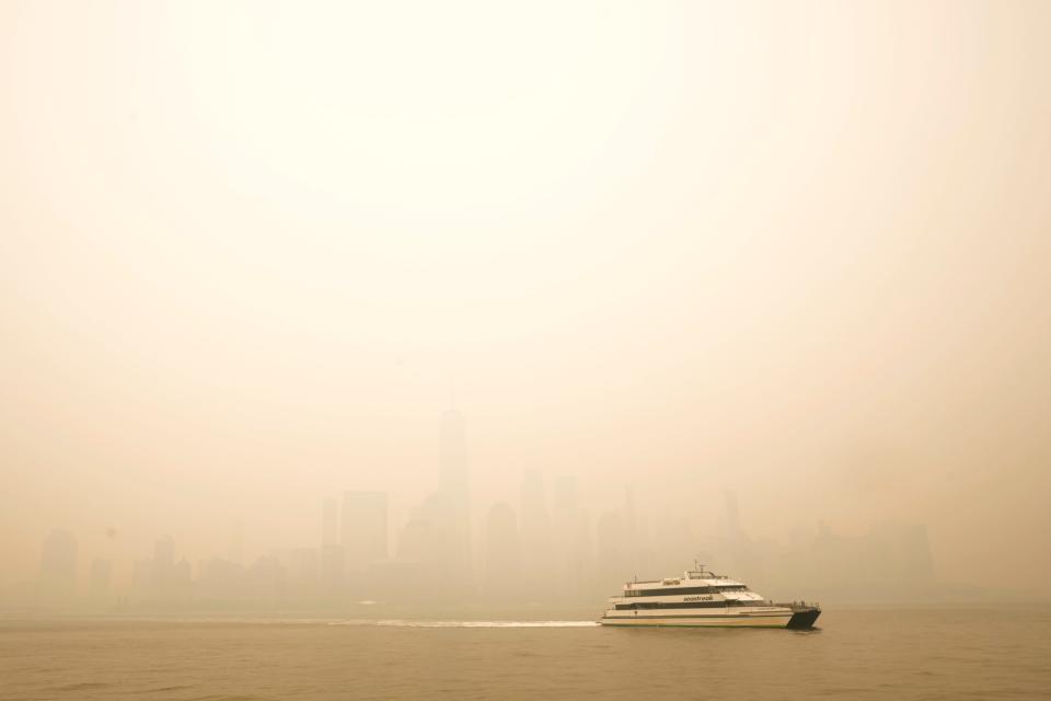 A thick haze covers the New York City skyline. Wednesday, June 7, 2023 