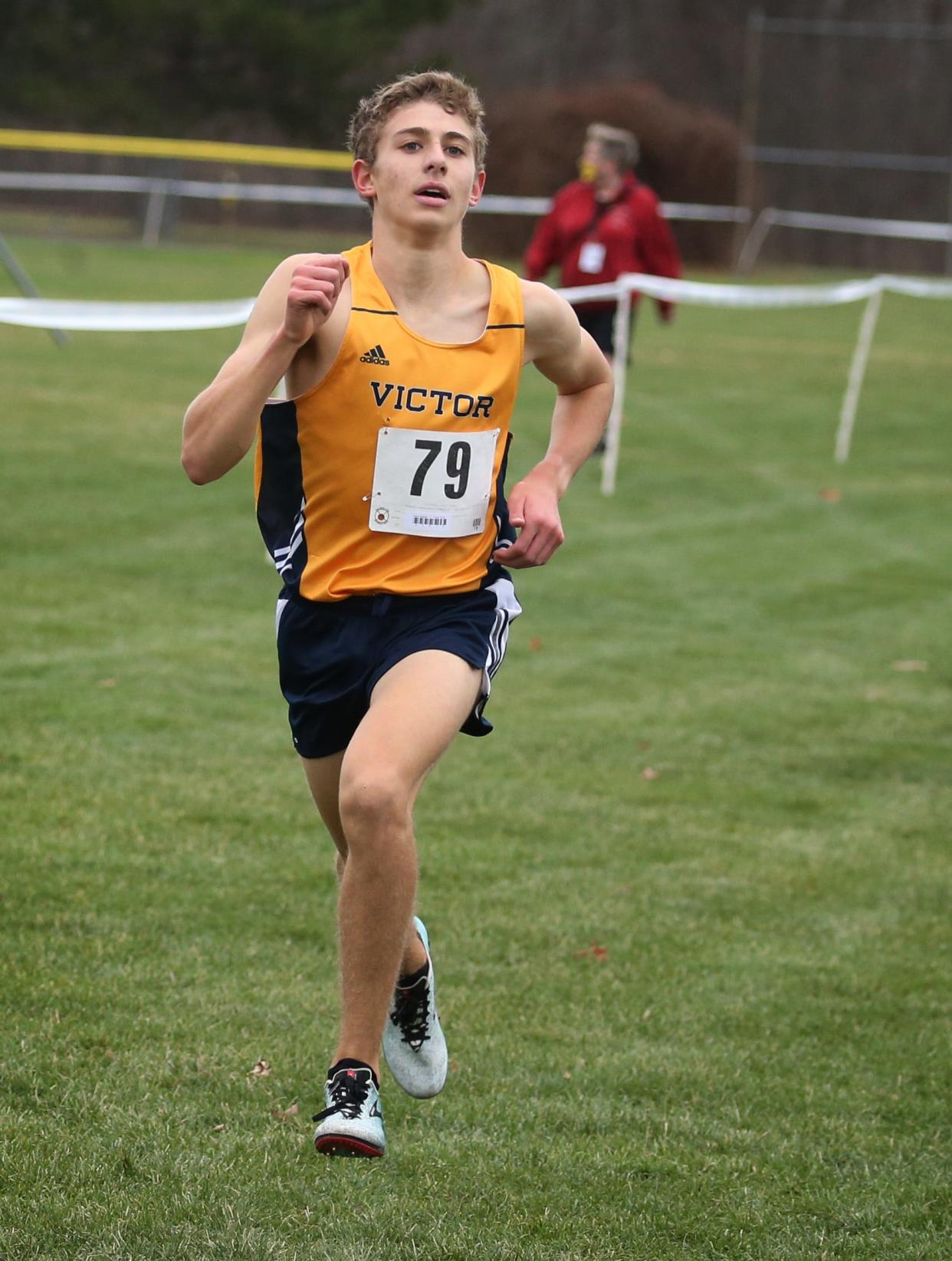 Victor's Adam Barbato, here at the 2020 Section V Cross Country Championships, was the top finisher from Section V among boys at the 2021 Federation Championships in Poughkeepsie.