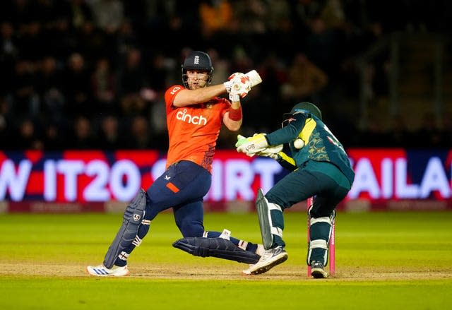 Liam Livingstone bats during England's second T20 against Australia