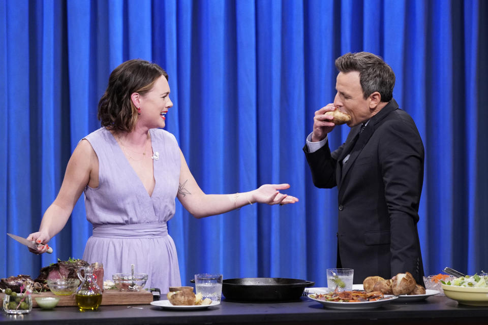 Alison Roman during a cooking segment with late night host Seth Meyers on Oct. 22, 2019. (Photo: NBC via Getty Images)