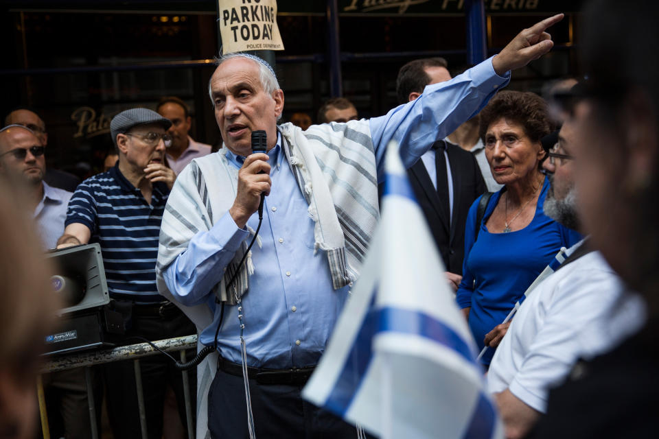 Rabbi Avi Weiss, center, a prominent Jewish leader and pro-Israel activist in the Bronx's Riverdale neighborhood, said Bowman's "comments on Israel have fallen far, far short." (Photo: Andrew Burton/Getty Images)