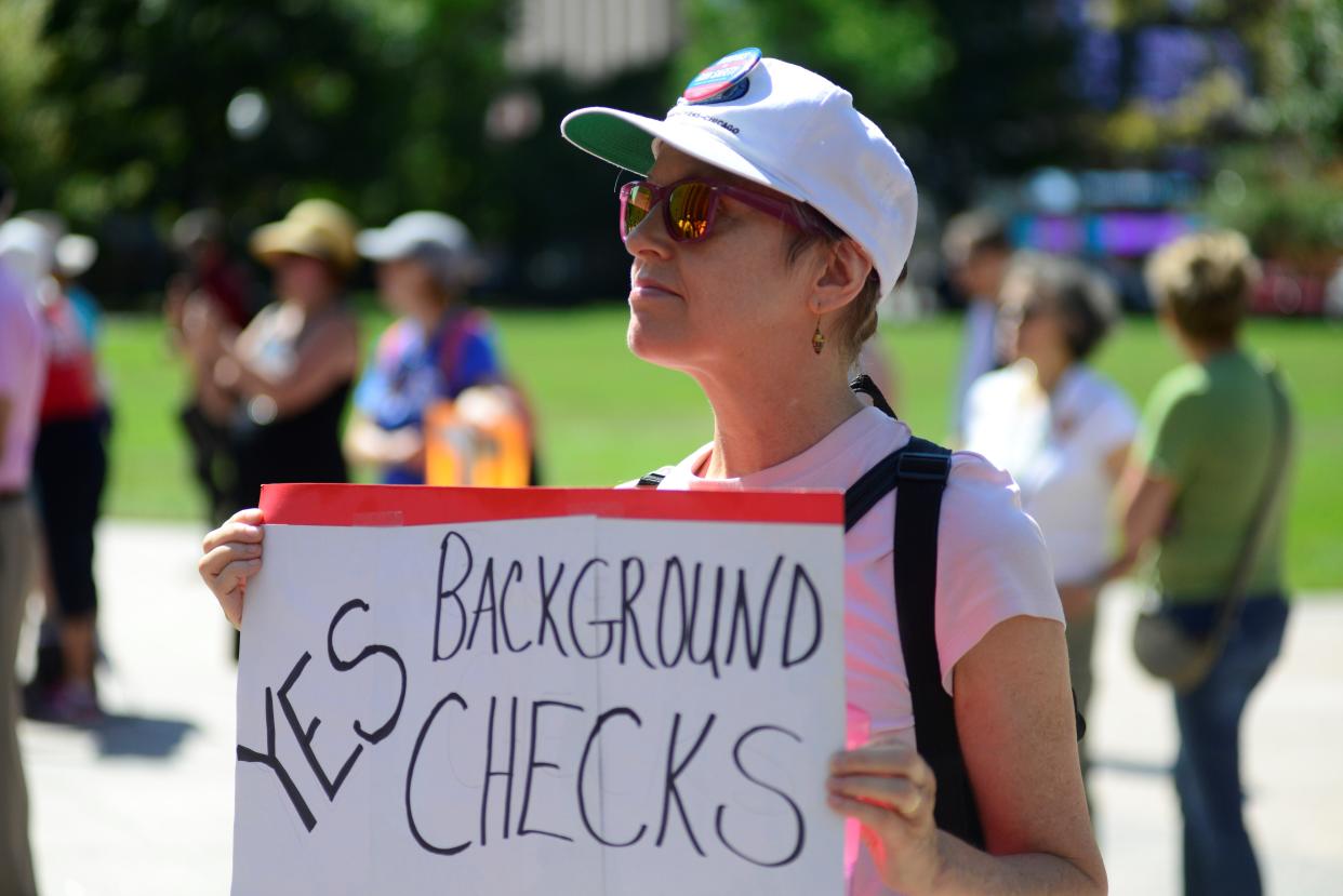 Catherine Queener attended a gun control rally outside the Ohio Statehouse on Wednesday, Sept. 18, 2019.