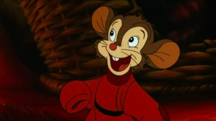 Fievel smiles while looking up