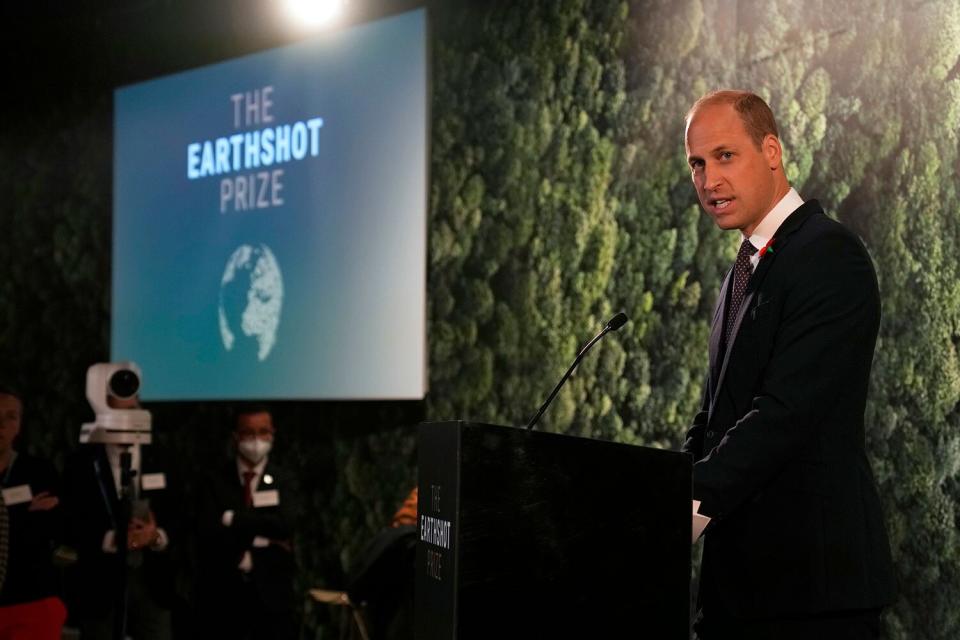 Prince William, Duke of Cambridge speaks during a meeting with Earthshot prize winners and finalists at the Glasgow Science Center on the sidelines of the COP26 U.N. Climate Summit on November 2, 2021 in Glasgow, United Kingdom. 2021 sees the 26th United Nations Climate Change Conference. The conference will run from 31 October for two weeks, finishing on 12 November. It was meant to take place in 2020 but was delayed due to the Covid-19 pandemic.