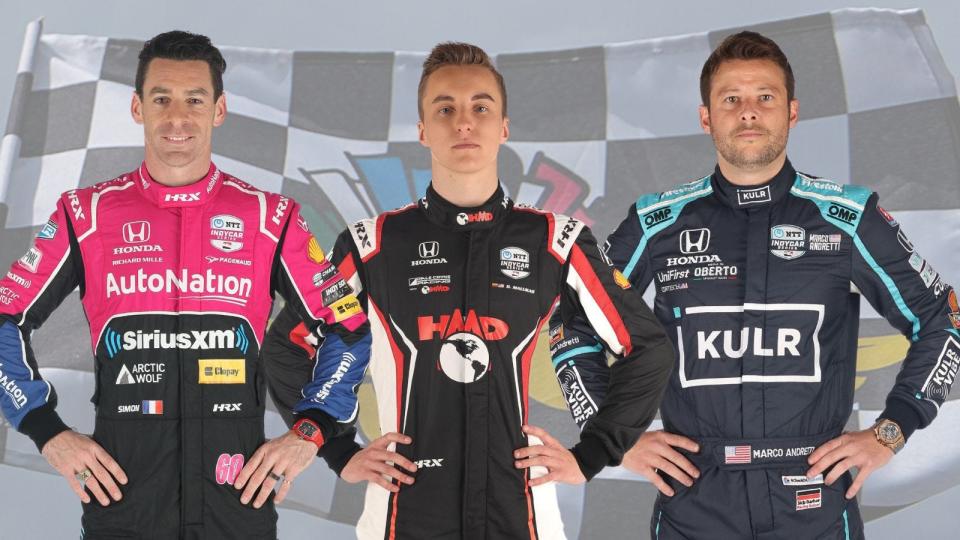 Row 8 for the 2023 Indianapolis 500 (from left): Simon Pagenaud, David Malukas, Marco Andretti