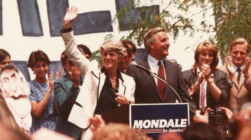 Walter Mondale and Geraldine Ferraro on the campaign trail in 1984. (Photo: PhotoQuest/Getty Images)