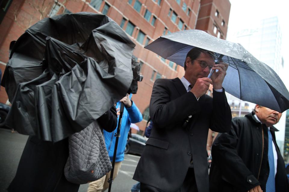 Diane and Todd Blake depart the John Joseph Moakley United States Courthouse in Boston on March 29, 2019.
