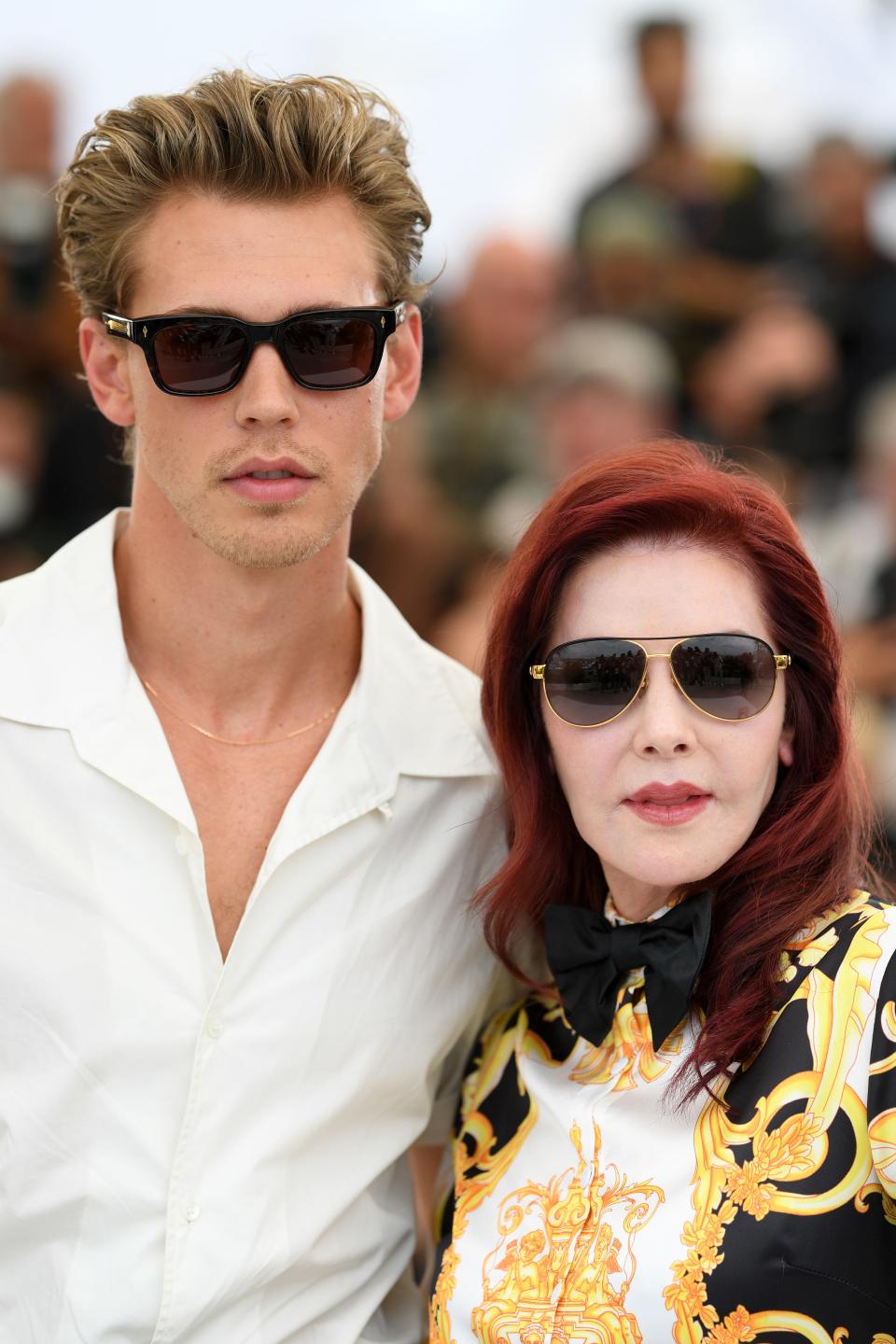 Austin Butler and Priscilla Presley attend the photocall for "Elvis" at Cannes film festival.