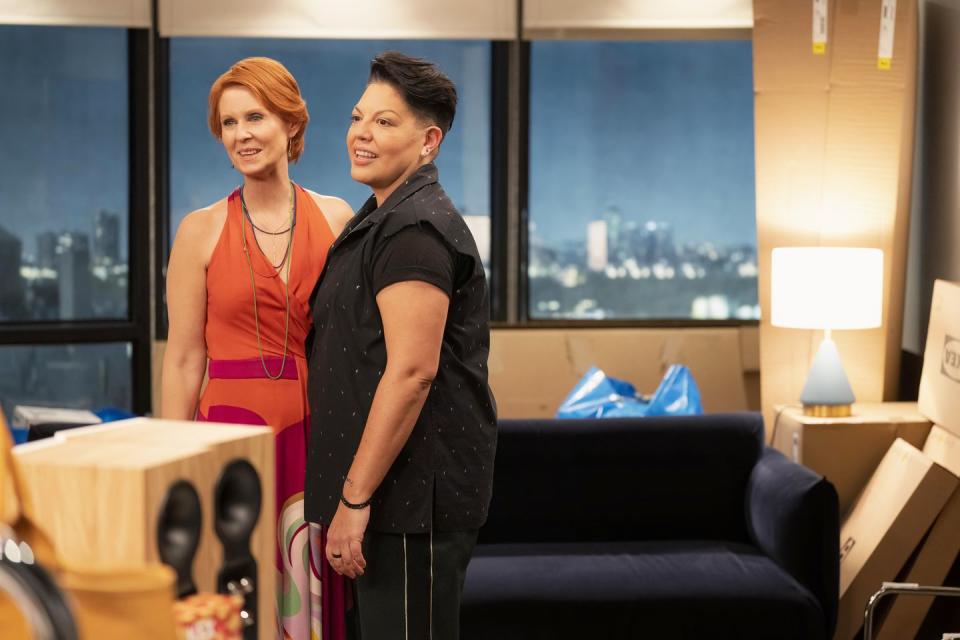 cynthia nixon as miranda hobbes, sara ramirez as che diaz, and just like that season 2