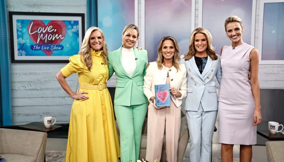 Janice Dean, Sandra Smith, Dr. Nicole Saphier, Martha MacCallum and Carley Shimkus pose at FOX Nation’s “Love Mom The Live Show.” Getty Images