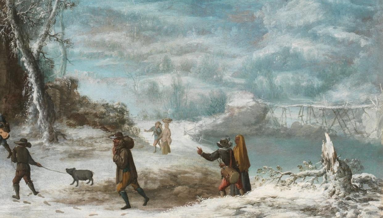 Detalle de _Paisaje de invierno con la Adoración de los pastores_ (Francisco Collantes, 1630 - 1650). <a href="https://www.museodelprado.es/coleccion/obra-de-arte/paisaje-de-invierno-con-la-adoracion-de-los/ab3118c5-35f6-4ef0-9fe0-c5ba1eb0aace" rel="nofollow noopener" target="_blank" data-ylk="slk:Museo del Prado;elm:context_link;itc:0;sec:content-canvas" class="link ">Museo del Prado</a>