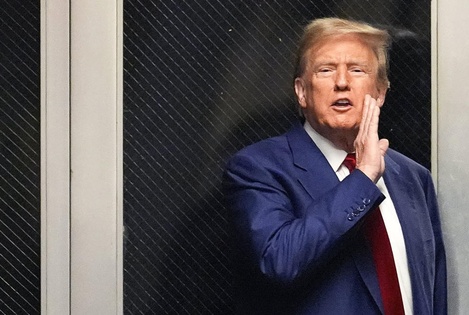 Former President Donald Trump leaves the courtroom during a break in the pre-trial hearing on March 25, 2024 in New York. (Mary Altaffer / Pool via Getty Images file)