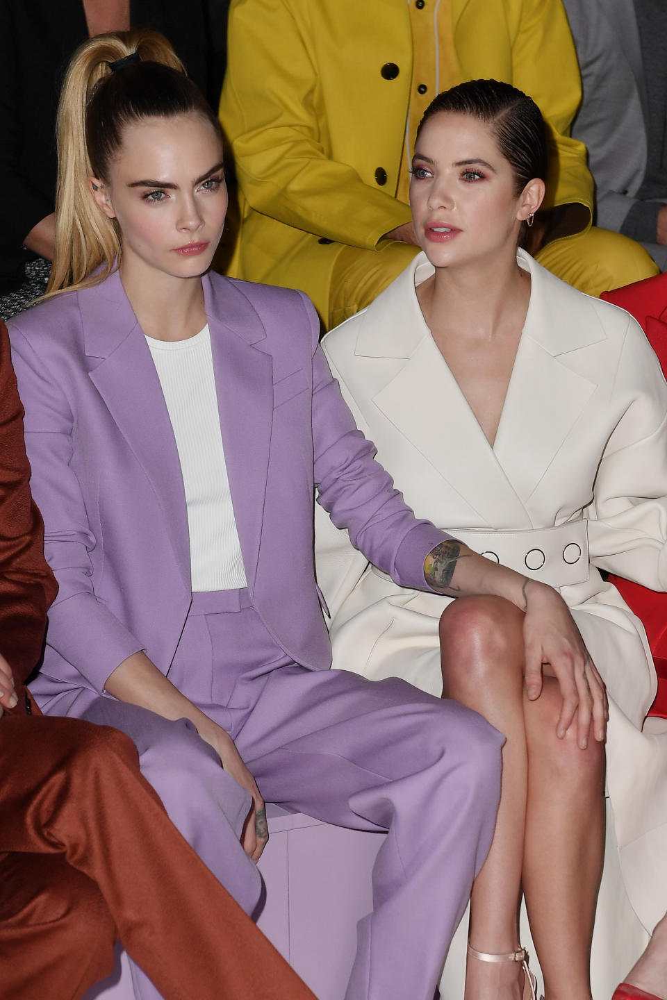 MILAN, ITALY - FEBRUARY 23:  Cara Delevingne and Ashley Benson attends the Boss fashion show on February 23, 2020 in Milan, Italy. (Photo by Jacopo Raule/WireImage)