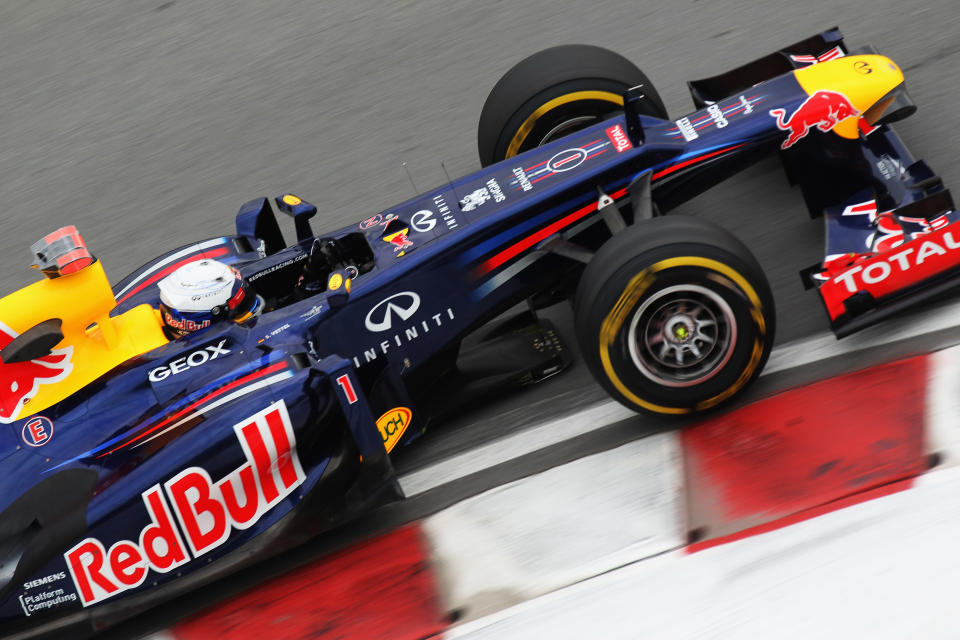 MONTREAL, CANADA - JUNE 08: Sebastian Vettel of Germany and Red Bull Racing drives during practice for the Canadian Formula One Grand Prix at the Circuit Gilles Villeneuve on June 8, 2012 in Montreal, Canada. (Photo by Mark Thompson/Getty Images)