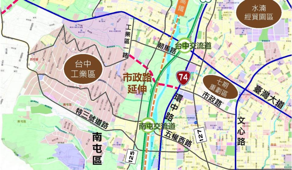 市政路將延伸至台中工業區，全長近2公里。（圖／翻攝台中市政府建設局）