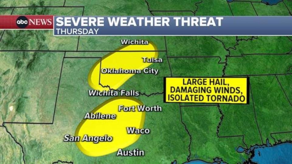 PHOTO: Severe weather forecast for Thursday. (ABC News)