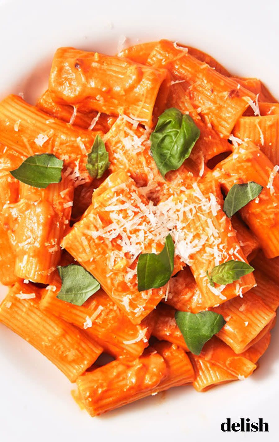 <p>They say great minds think alike, and nowhere is that more apparent than the fact that both our recipe <em>and</em> The Cheesecake Factory's feature rigatoni instead of traditional <a href="https://www.delish.com/cooking/g3250/penne-pasta/" rel="nofollow noopener" target="_blank" data-ylk="slk:penne;elm:context_link;itc:0;sec:content-canvas" class="link ">penne</a>. We just think the ridged, fatter noodles are way better for soaking in the slightly spicy vodka sauce—once you try it, you might never make it the old way again.</p><p>Get the <strong><a href="https://www.delish.com/cooking/recipe-ideas/a26556220/penne-alla-vodka-recipe/" rel="nofollow noopener" target="_blank" data-ylk="slk:Rigatoni Alla Vodka recipe;elm:context_link;itc:0;sec:content-canvas" class="link ">Rigatoni Alla Vodka recipe</a></strong>.</p>