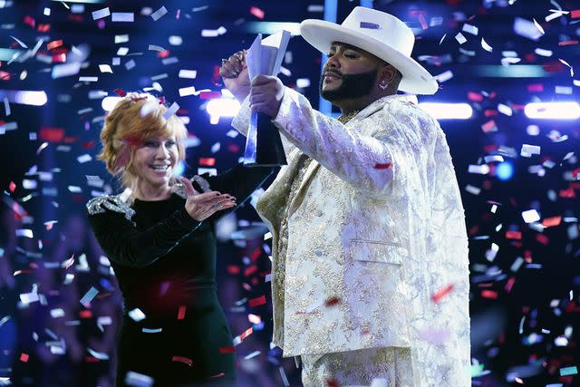 <p>Tyler Golden/NBC via Getty Images</p> Reba McEntire and Asher HaVon