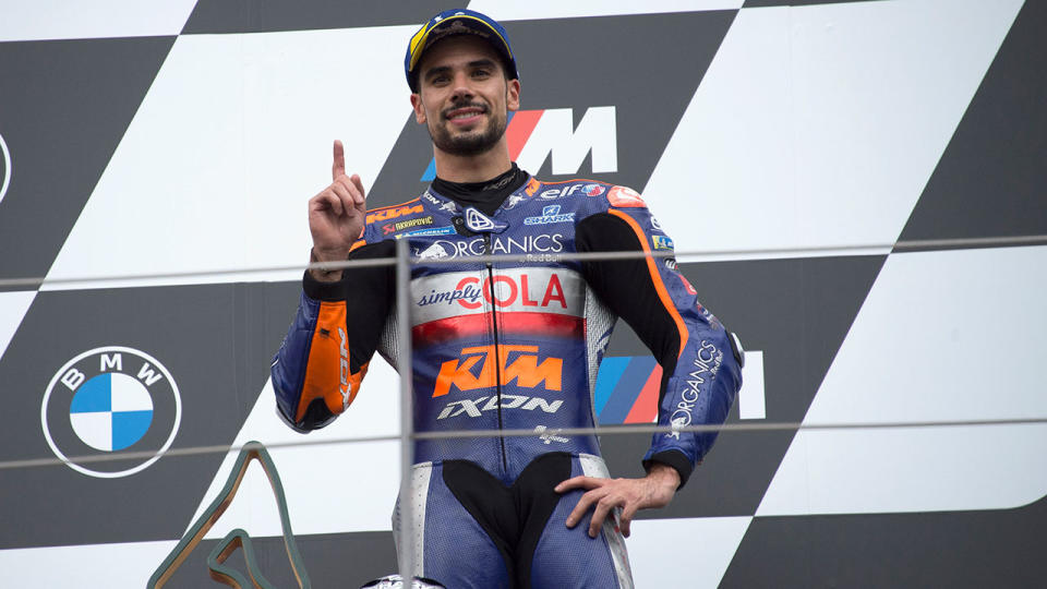 Seen here, Miguel Oliveira celebrates his Styrian MotoGP victory.