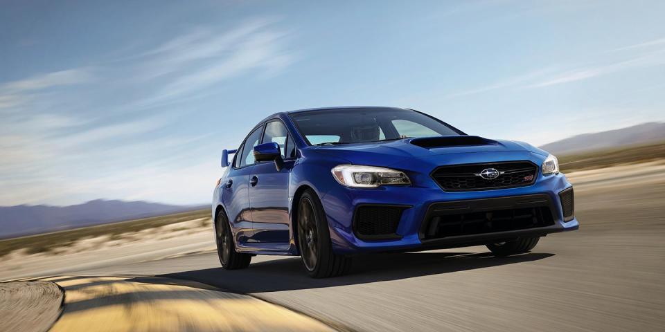 <p>If what you're after most is that classic Subaru burble, <a href="https://www.roadandtrack.com/car-shows/detroit-auto-show/news/a32158/2018-subaru-wrx-sti/" rel="nofollow noopener" target="_blank" data-ylk="slk:the Subaru WRX STI;elm:context_link;itc:0;sec:content-canvas" class="link ">the Subaru WRX STI</a> can provide. It still uses a version of the old EJ flat-four, which means more of that classic Subaru sound. Now that the Mitsubishi Evolution <a href="https://www.roadandtrack.com/new-cars/future-cars/news/a8798/mitsubishi-evo-replacement-will-be-a-hybrid-crossover/" rel="nofollow noopener" target="_blank" data-ylk="slk:is dead;elm:context_link;itc:0;sec:content-canvas" class="link ">is dead</a>, this is the undisputed factory-built rally car. </p>