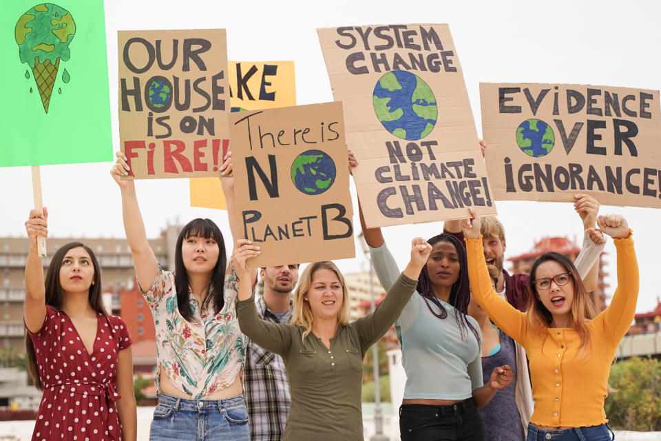 People protesting against multicultural opinion. Young people from diferent countries showing their ideology. Yought together under same defense - Image