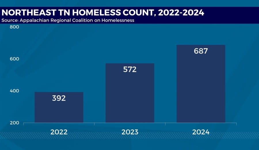 <strong><em>An annual count shows a 75% increase in homeless people throughout Northeast Tennessee over the past two years. (Photo: WJHL)</em></strong>
