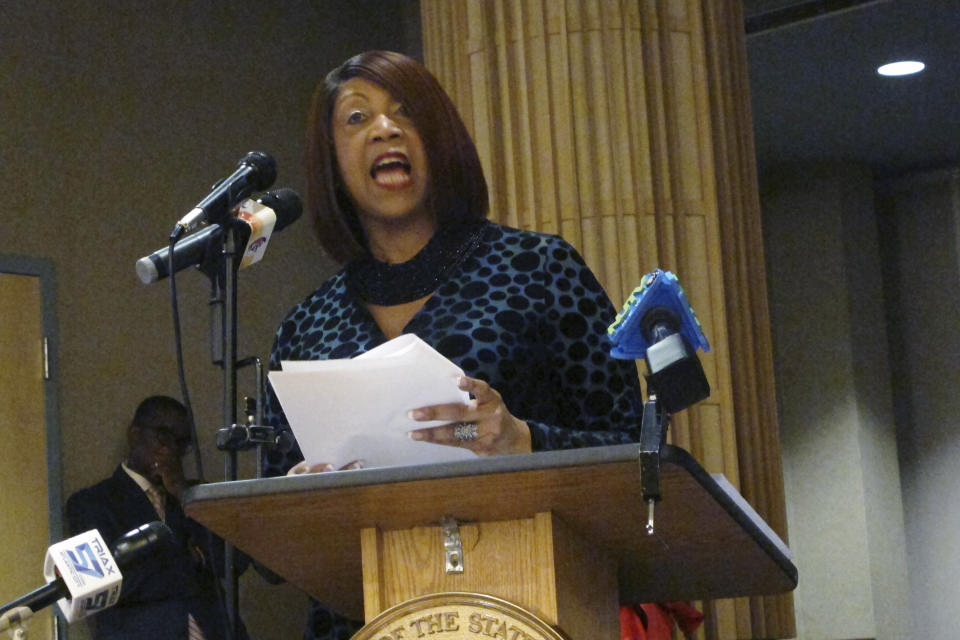Democratic New Jersey Lt. Gov. Sheila Oliver speaks at an event in Atlantic City N.J. on Tuesday, April 23, 2019, during a forum on the state's takeover Atlantic City's major decision-making powers. Oliver died on Aug. 1, 2023, at age 71. (Photo/Wayne Parry)