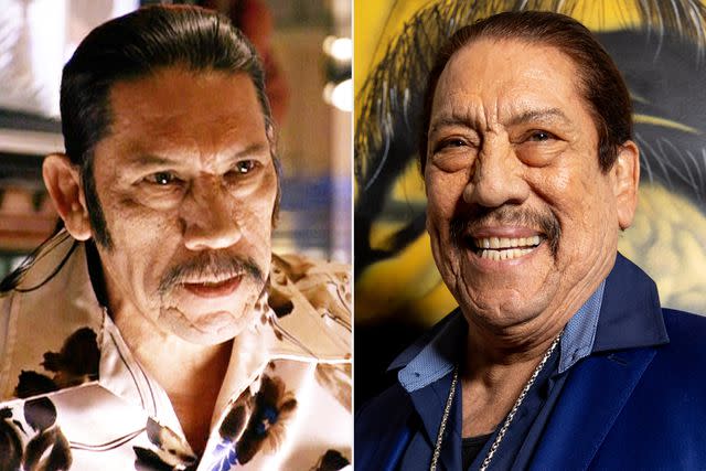 <p>CBS via Getty; Anthony Sinclair/Getty </p> Danny Trejo in 2004's Anchorman and in 2024