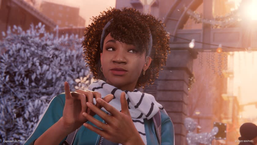 Natasha Ofili animated as Hailey Cooper signs in ASL in the new "Marvel's Spider-Man: Miles Morales" video game.