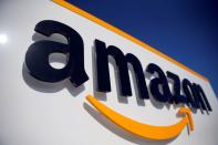 FILE PHOTO: The logo of Amazon is seen at the company logistics centre in Boves