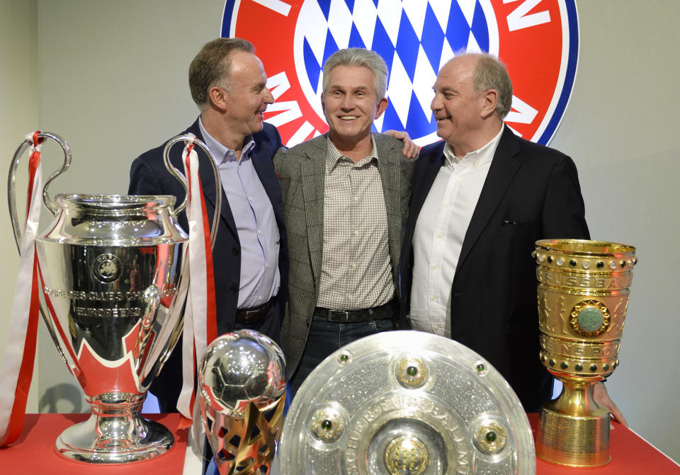 Bild aus sehr erfolgreichen Zeiten: Karl-Heinz Rummenigge, Jupp Heynckes und Uli Hoeneß