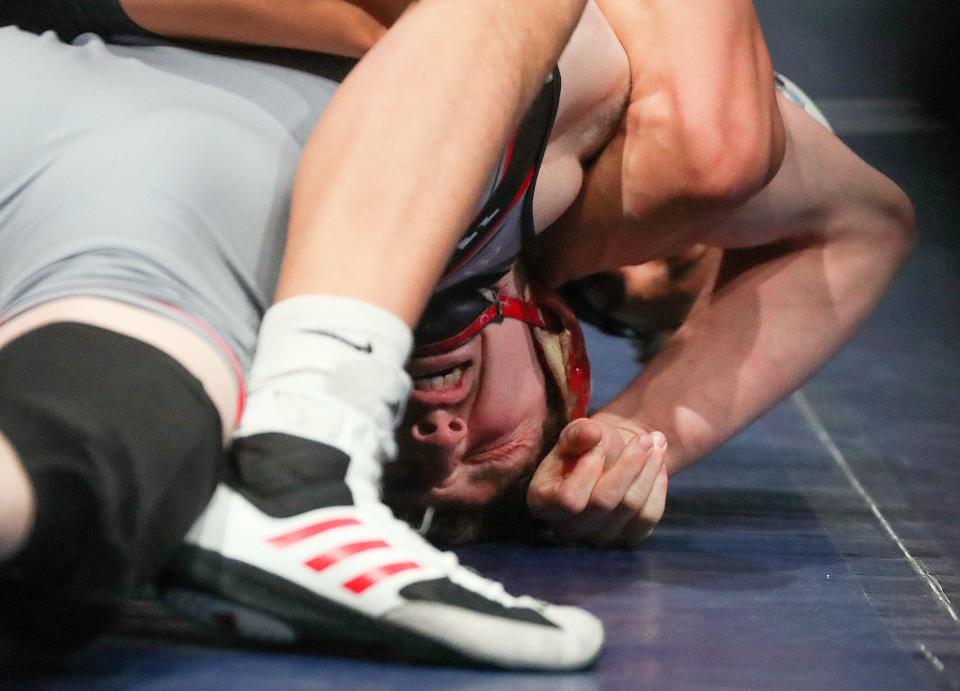 Uintah’s Michael Alexander wrestles Westlake’s Israel Borge during the Ross Brunson Utah All-Star Dual at the UCCU Events Center in Orem, on Tuesday, Jan. 9, 2024. Borge won. | Kristin Murphy, Deseret News