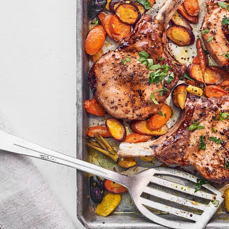 Sheet-Pan Maple-Mustard Pork Chops & Carrots