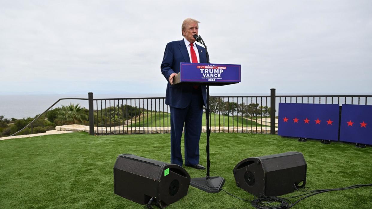 PHOTO: Former President Donald Trump speaks during a press conference at Trump National Golf Club Los Angeles in Rancho Palos Verdes, Calif., Sep. 13, 2024.  (Robyn Beck/AFP via Getty Images)