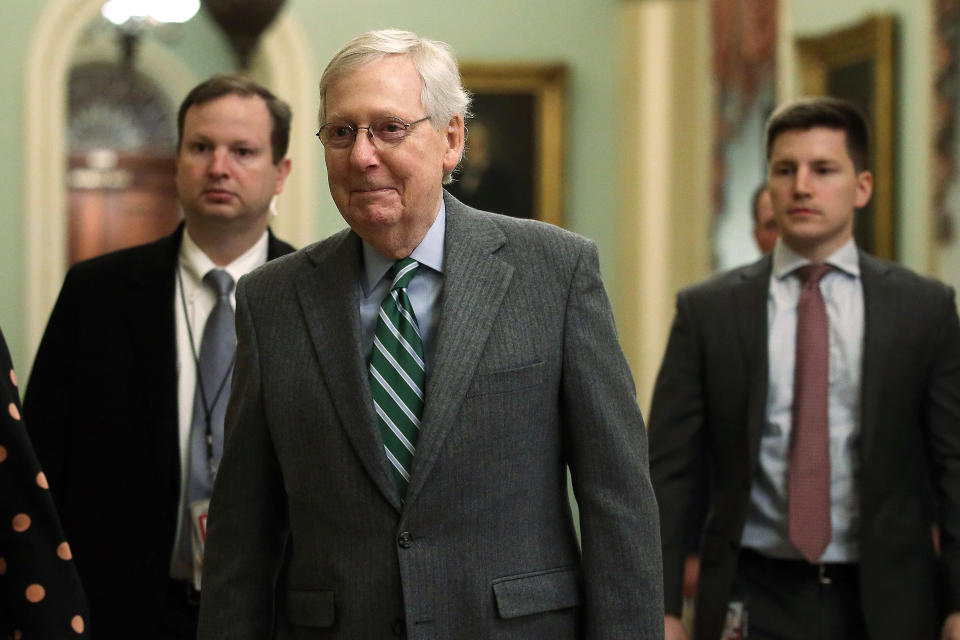 Senate Majority Leader Mitch McConnell (R-Ky.) arriving at the U.S. Capitol last week.&nbsp; (Photo: Alex Wong via Getty Images)